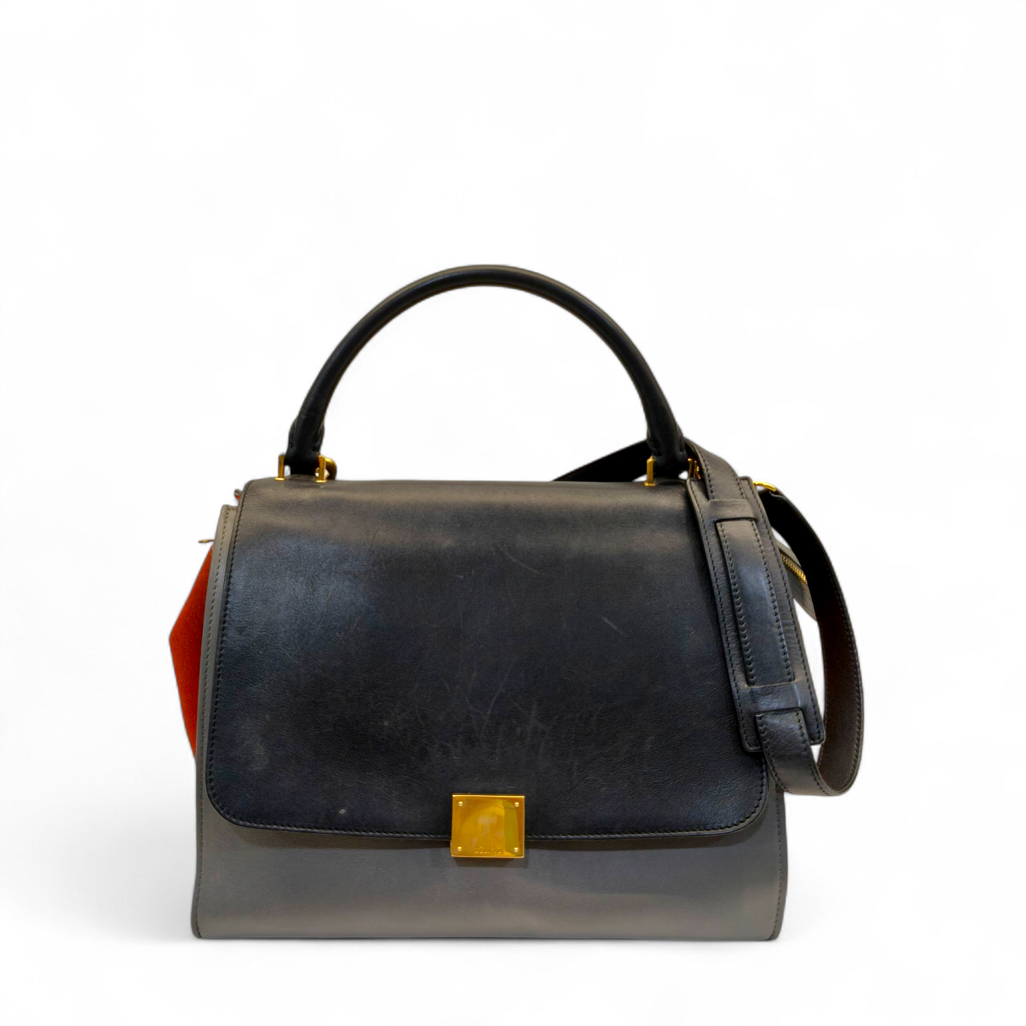 Celine Tri Colour Leather and Saude Medium Trapeza Bag