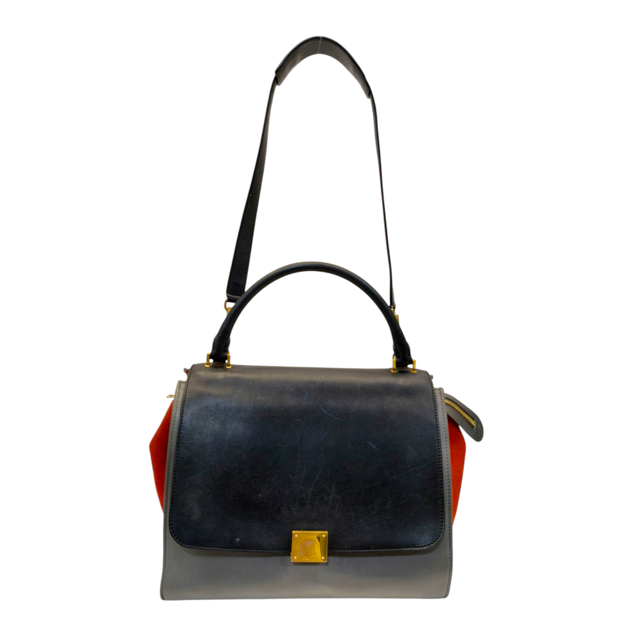 Celine Tri Colour Leather and Saude Medium Trapeza Bag