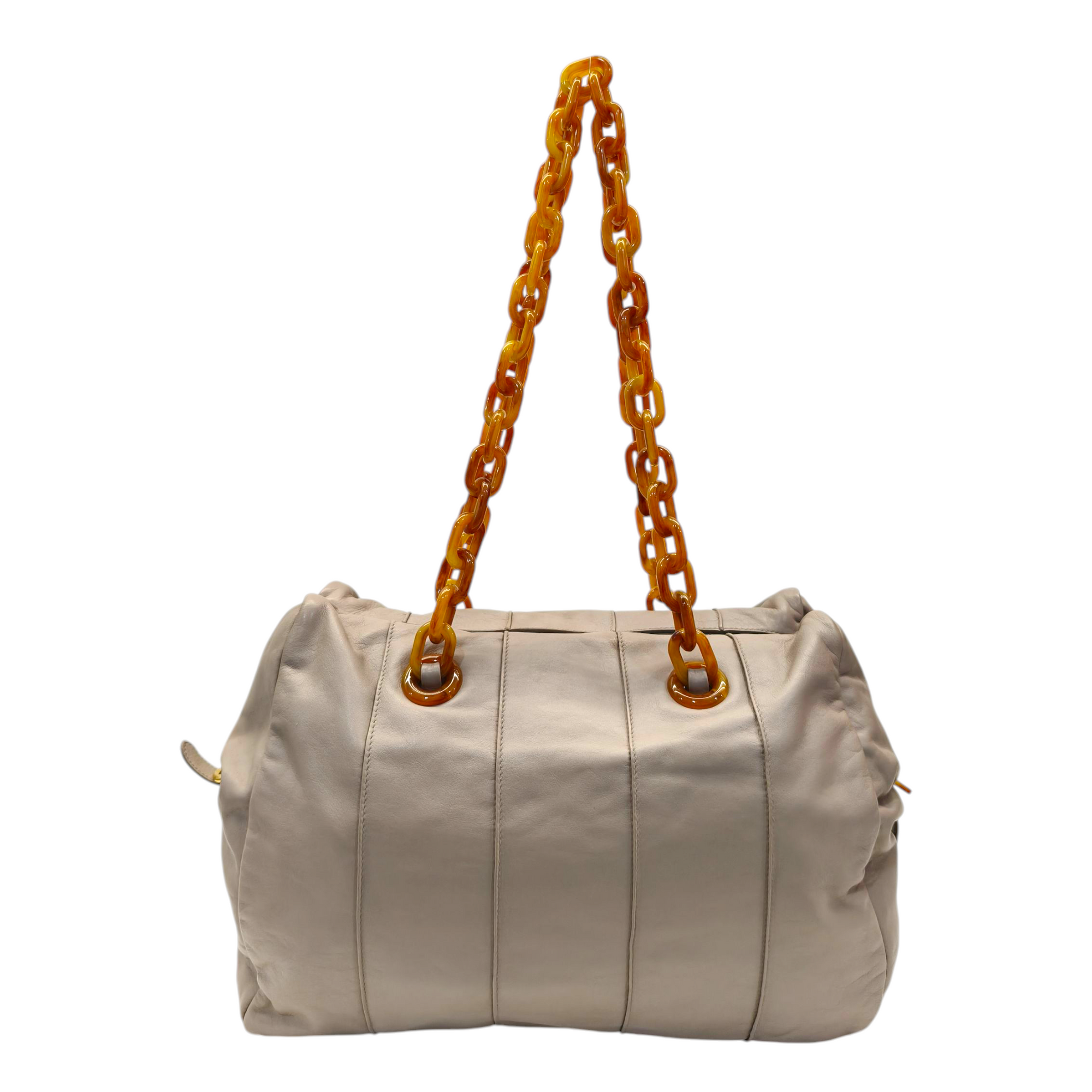 Prada Beige Soft Leather Plastic Chain Shoulder Bag