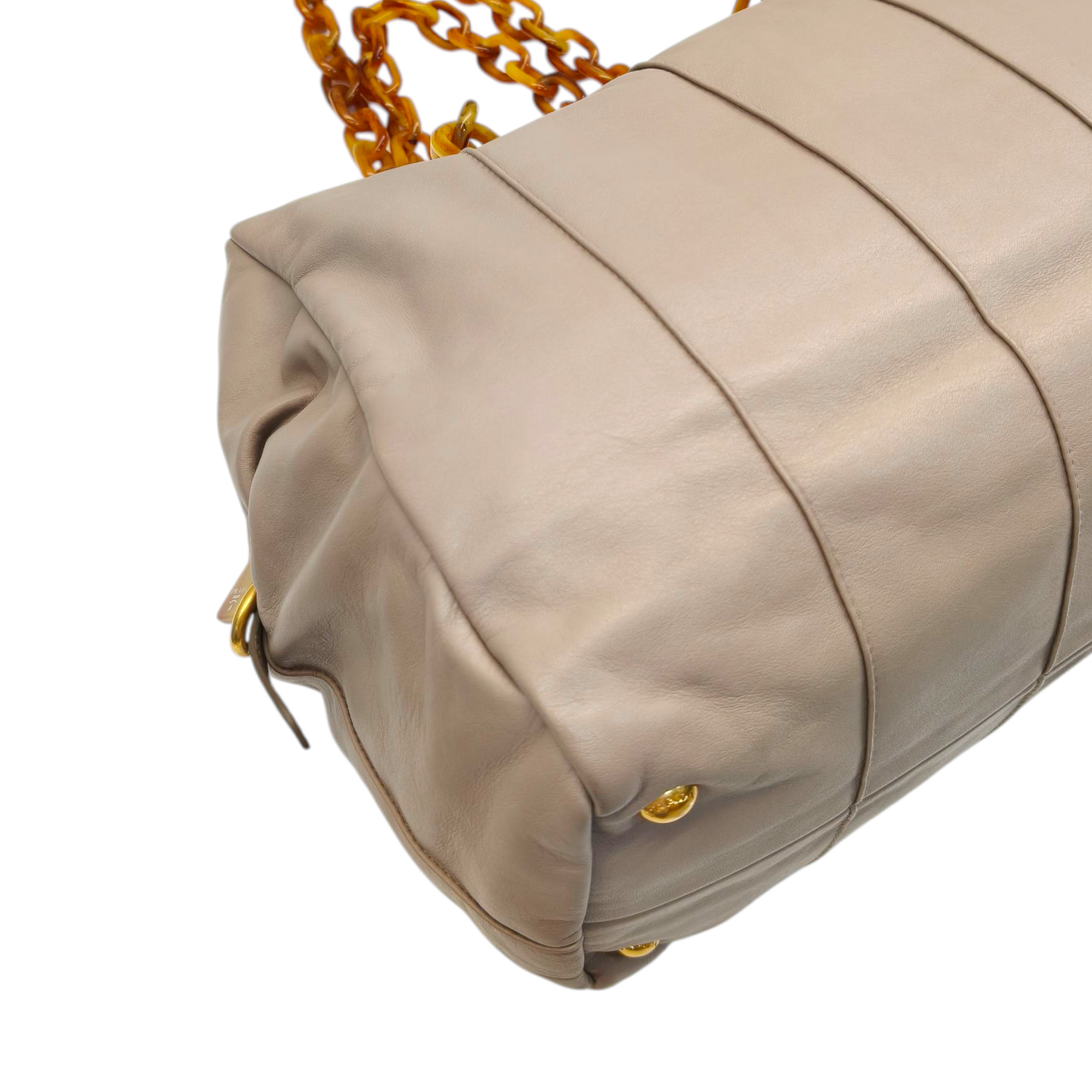 Prada Beige Soft Leather Plastic Chain Shoulder Bag