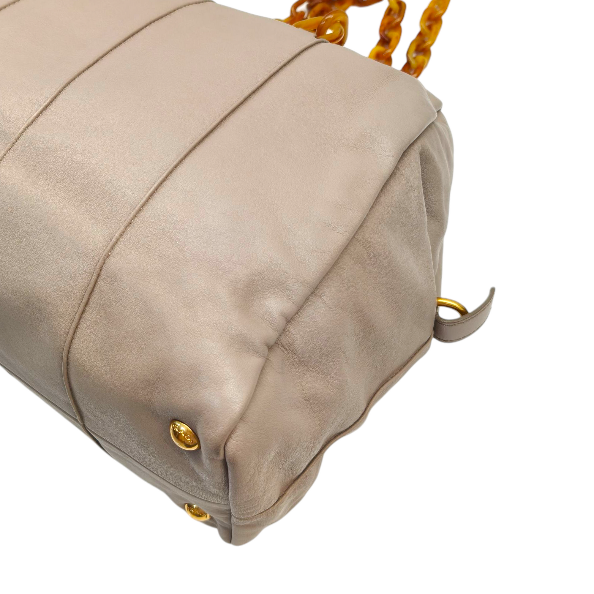 Prada Beige Soft Leather Plastic Chain Shoulder Bag