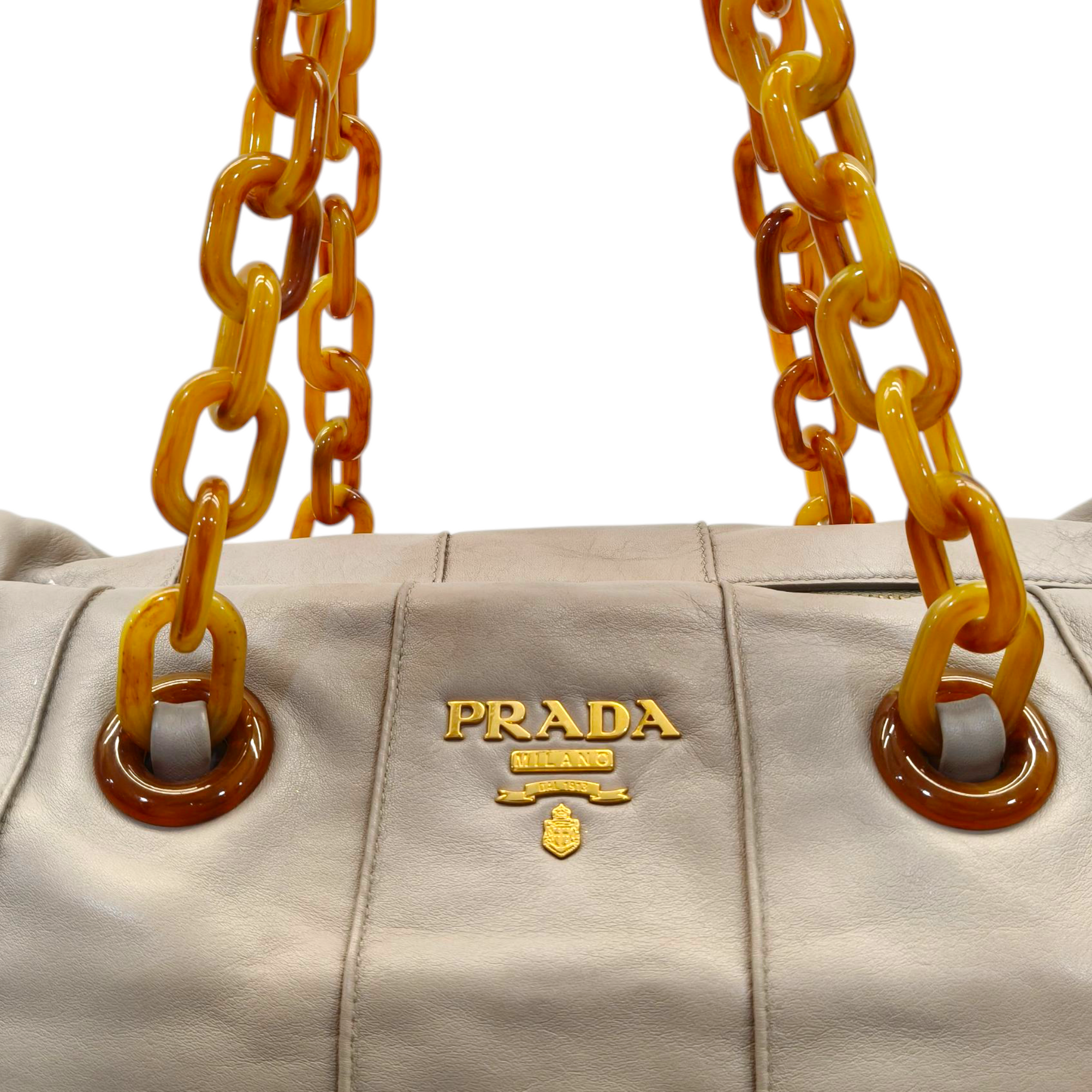 Prada Beige Soft Leather Plastic Chain Shoulder Bag