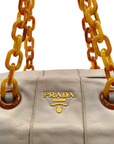 Prada Beige Soft Leather Plastic Chain Shoulder Bag