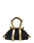 Versace Black/Gold Monogram Fabric and Leather Madonna Framed Satchel Bag