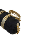 Versace Black/Gold Monogram Fabric and Leather Madonna Framed Satchel Bag