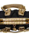 Versace Black/Gold Monogram Fabric and Leather Madonna Framed Satchel Bag