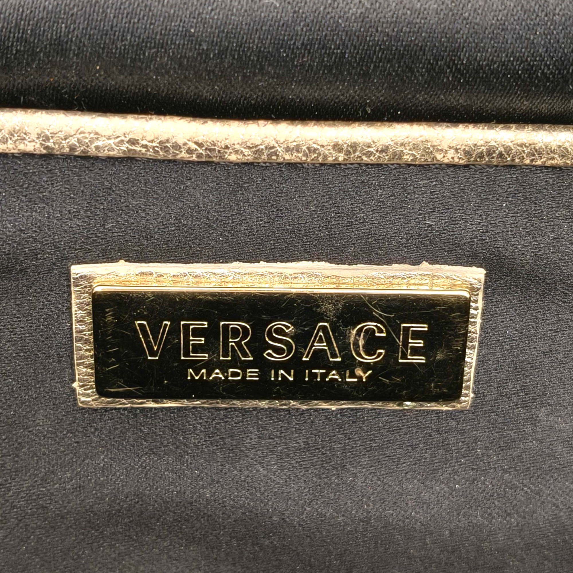 Versace Black/Gold Monogram Fabric and Leather Madonna Framed Satchel Bag