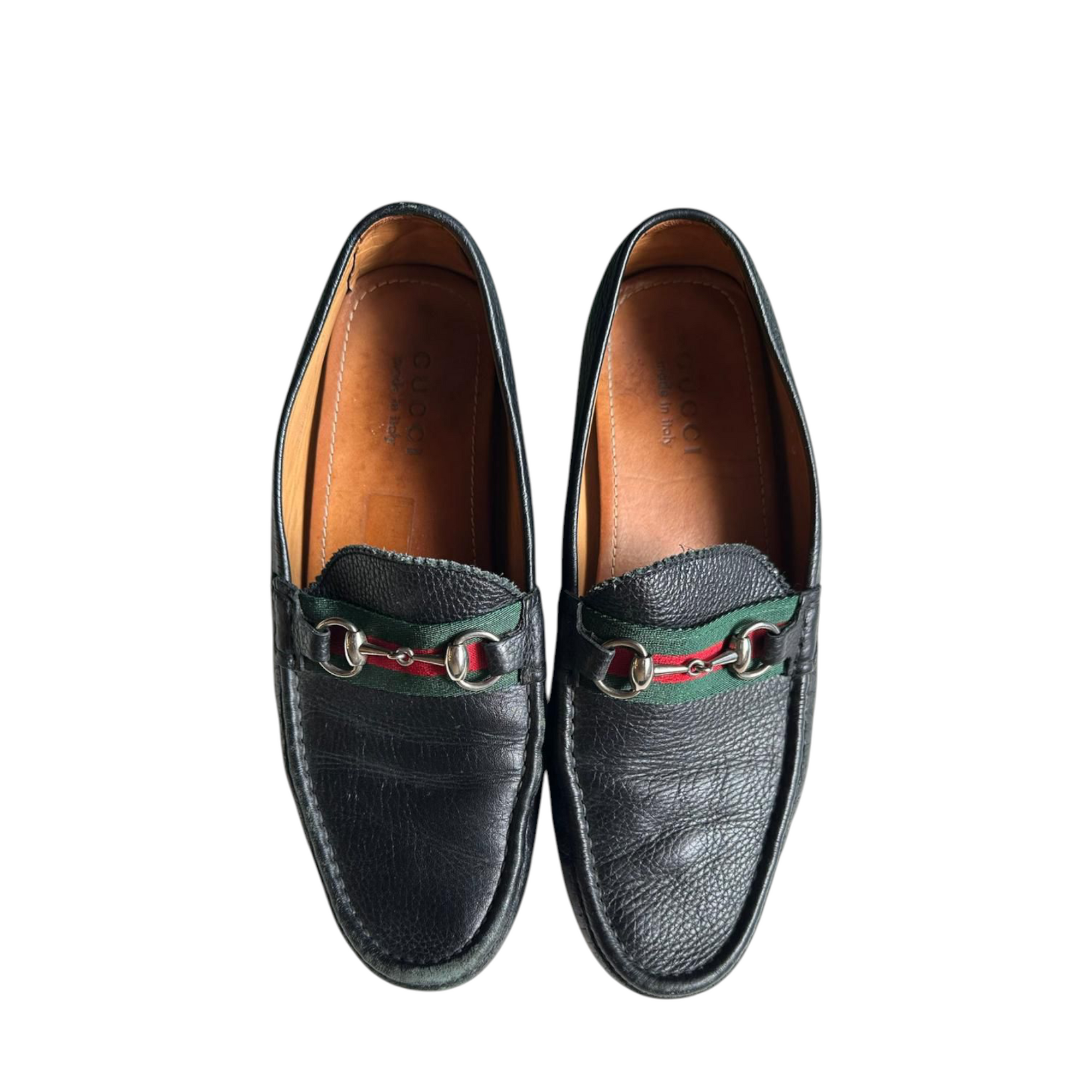 Gucci Web Horsebit Black Leather Loafers