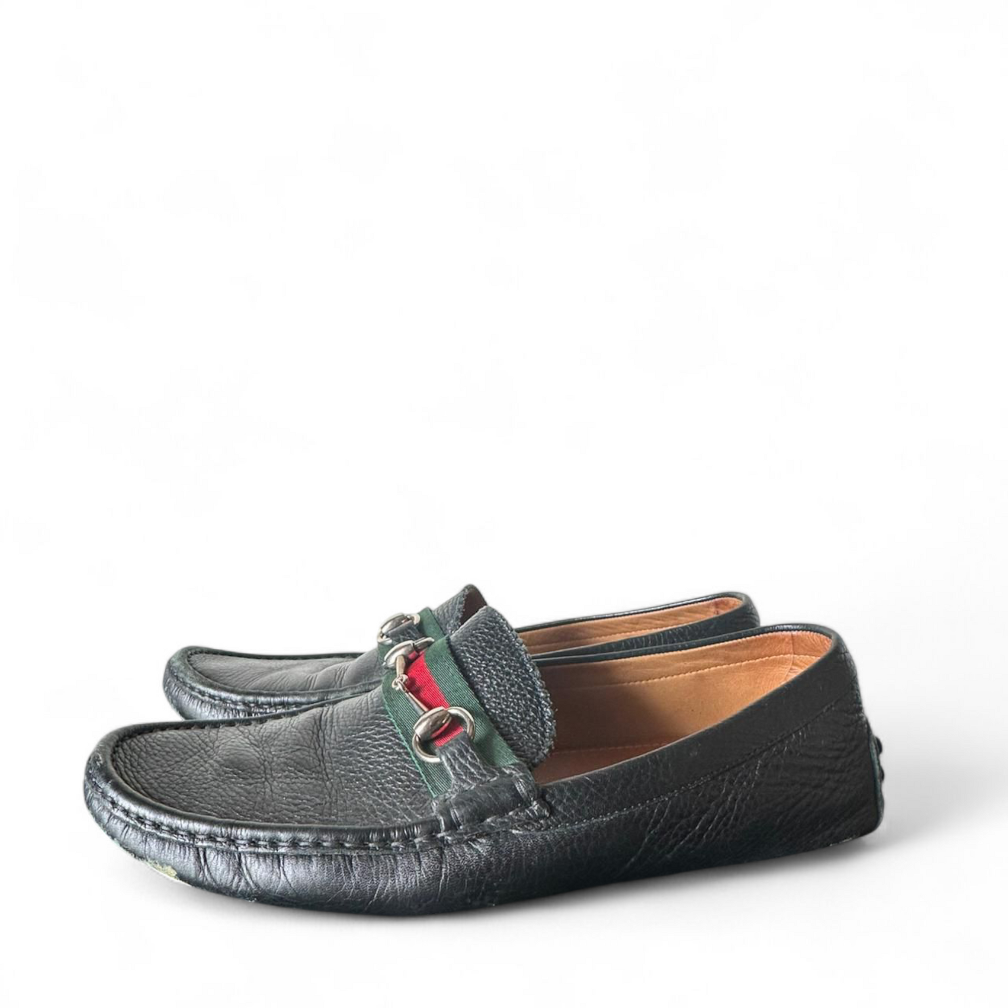 Gucci Web Horsebit Black Leather Loafers
