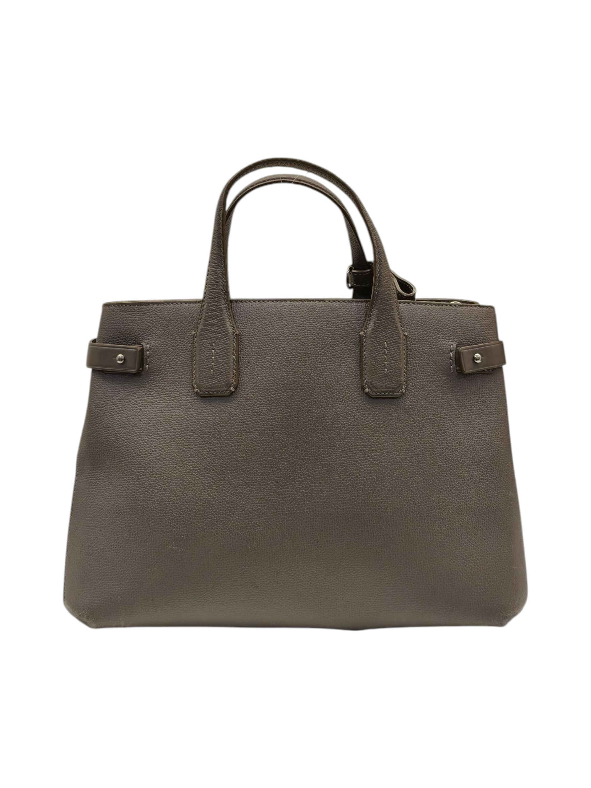 Burberry Grey Leather and House Check Fabric Medium Banner Tote Bag