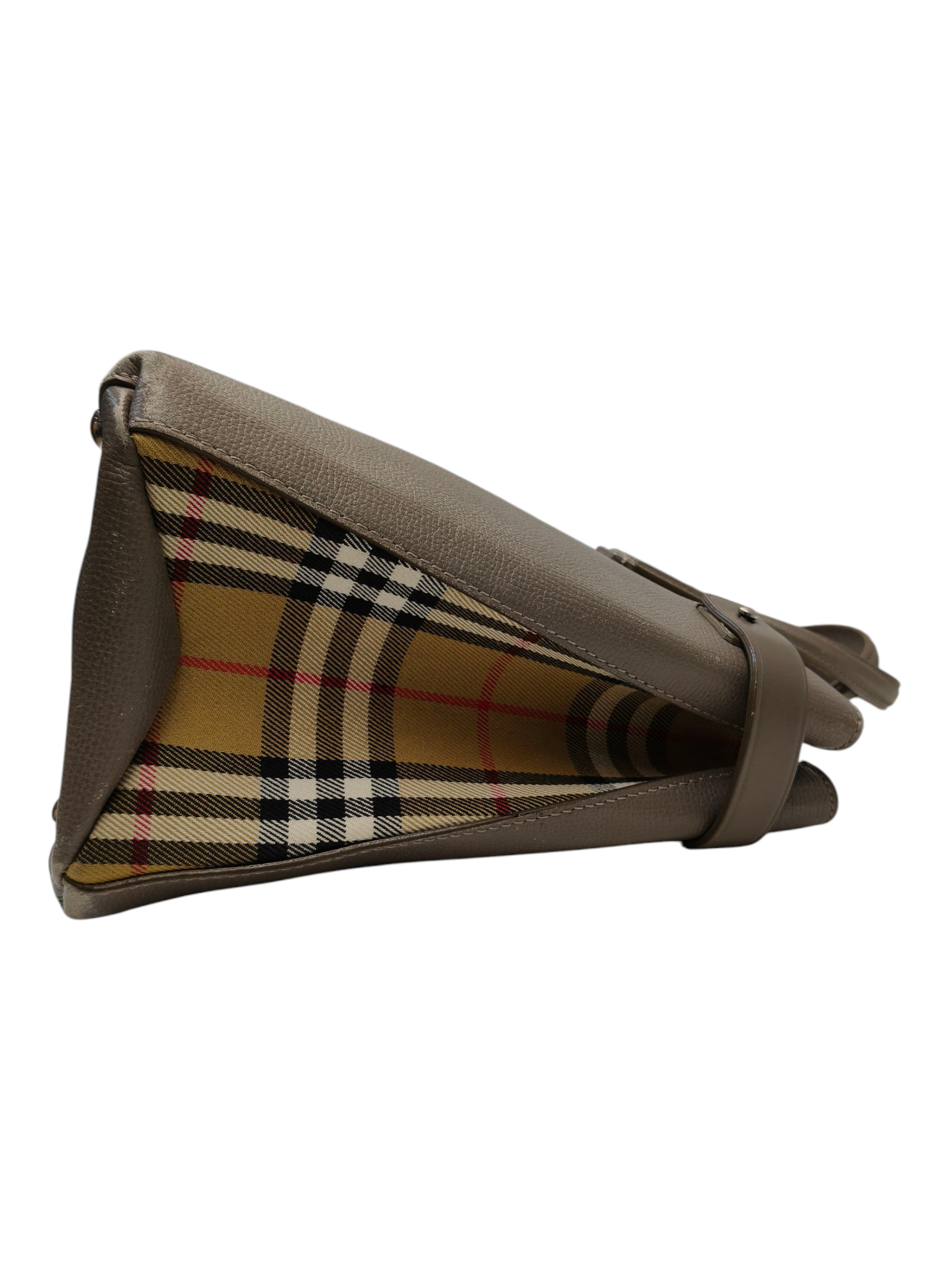 Burberry Grey Leather and House Check Fabric Medium Banner Tote Bag
