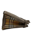 Burberry Grey Leather and House Check Fabric Medium Banner Tote Bag