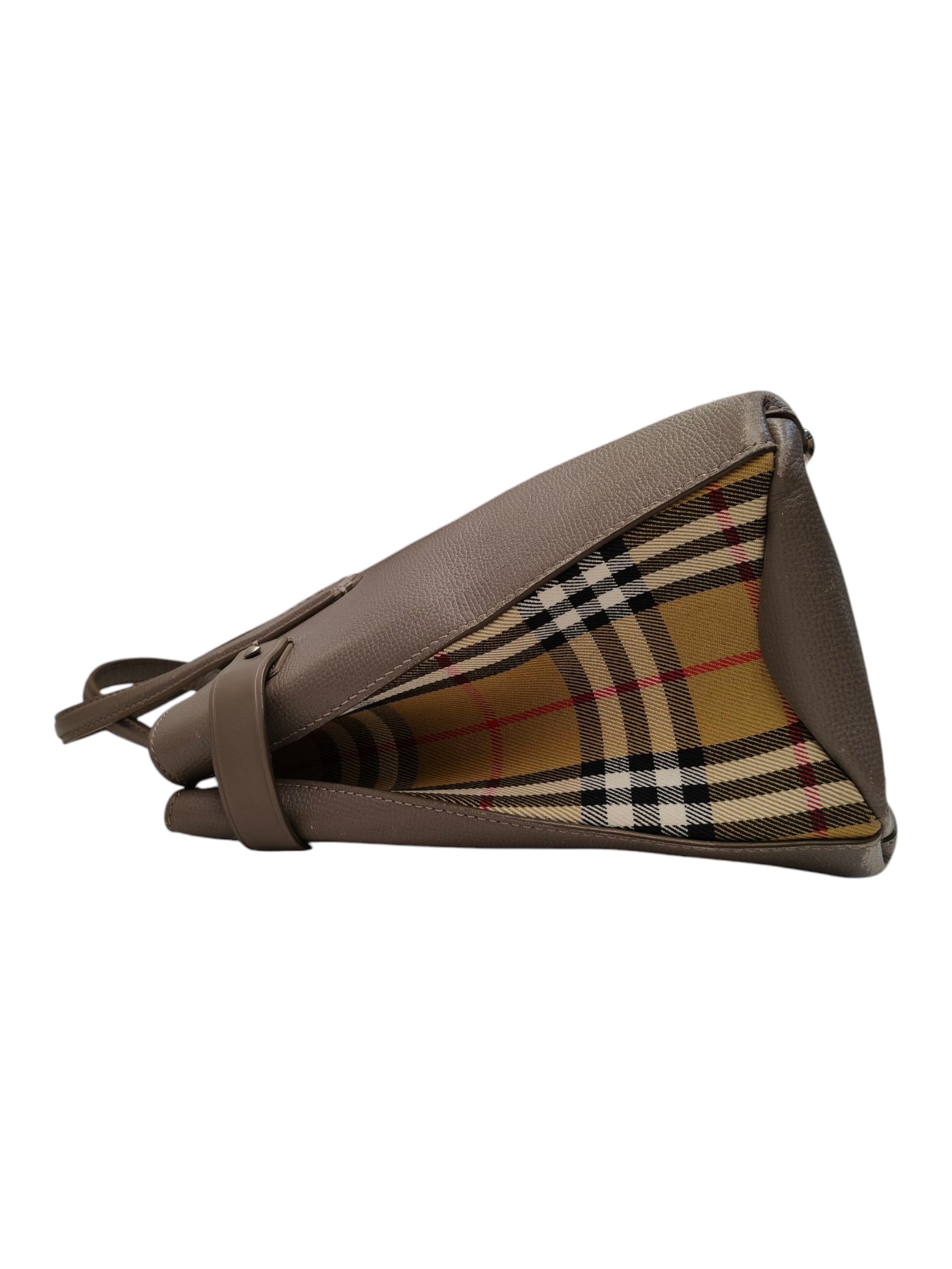 Burberry Grey Leather and House Check Fabric Medium Banner Tote Bag