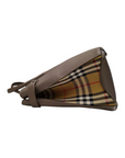 Burberry Grey Leather and House Check Fabric Medium Banner Tote Bag