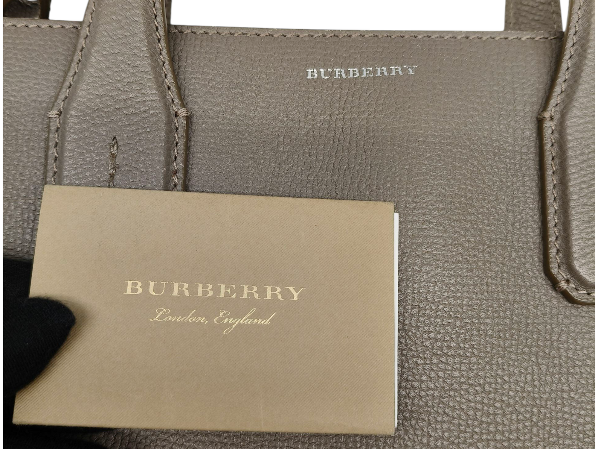 Burberry Grey Leather and House Check Fabric Medium Banner Tote Bag