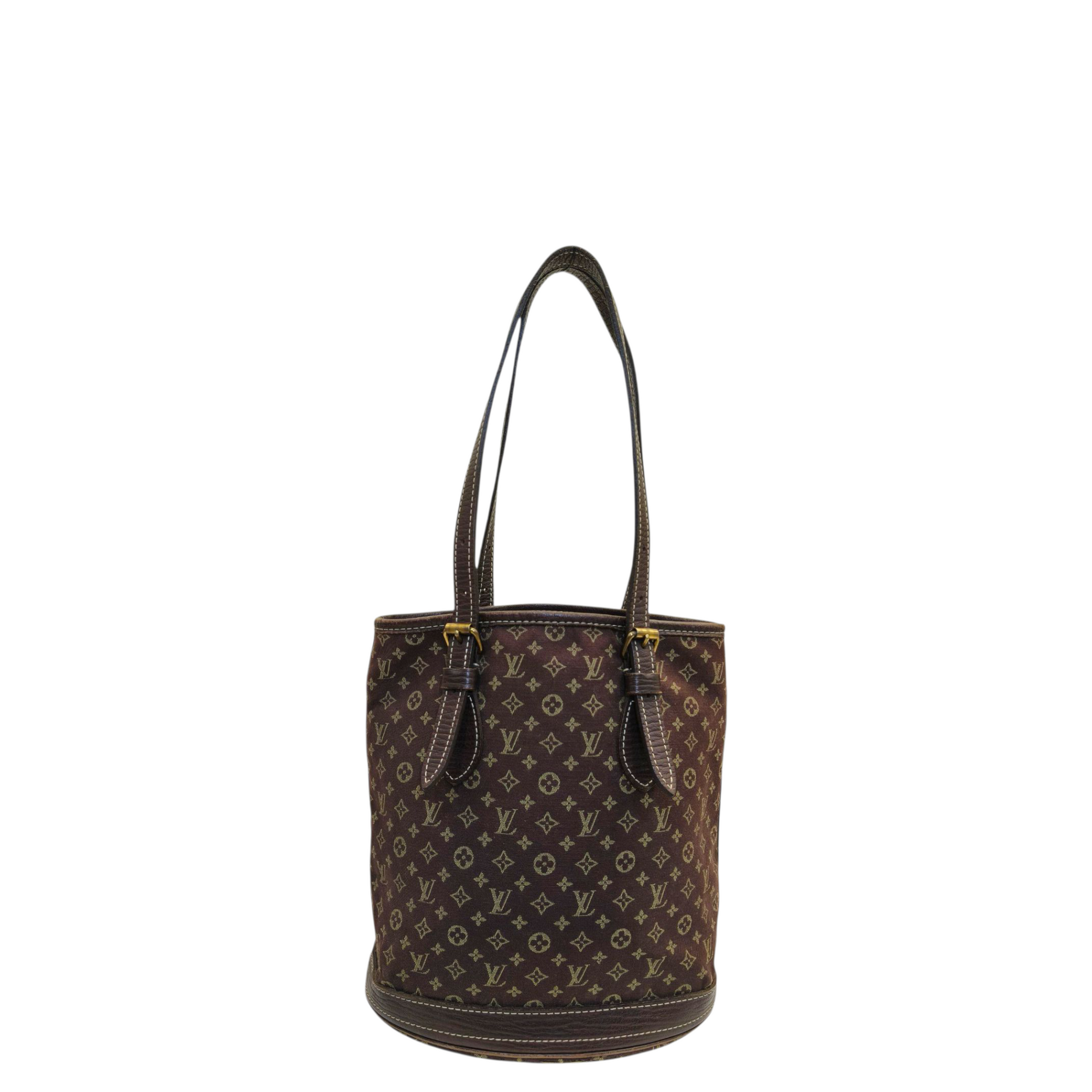 Louis Vuitton Bucket PM Mini Monogram Brown Denim Leather Shoulder Tote Handbag