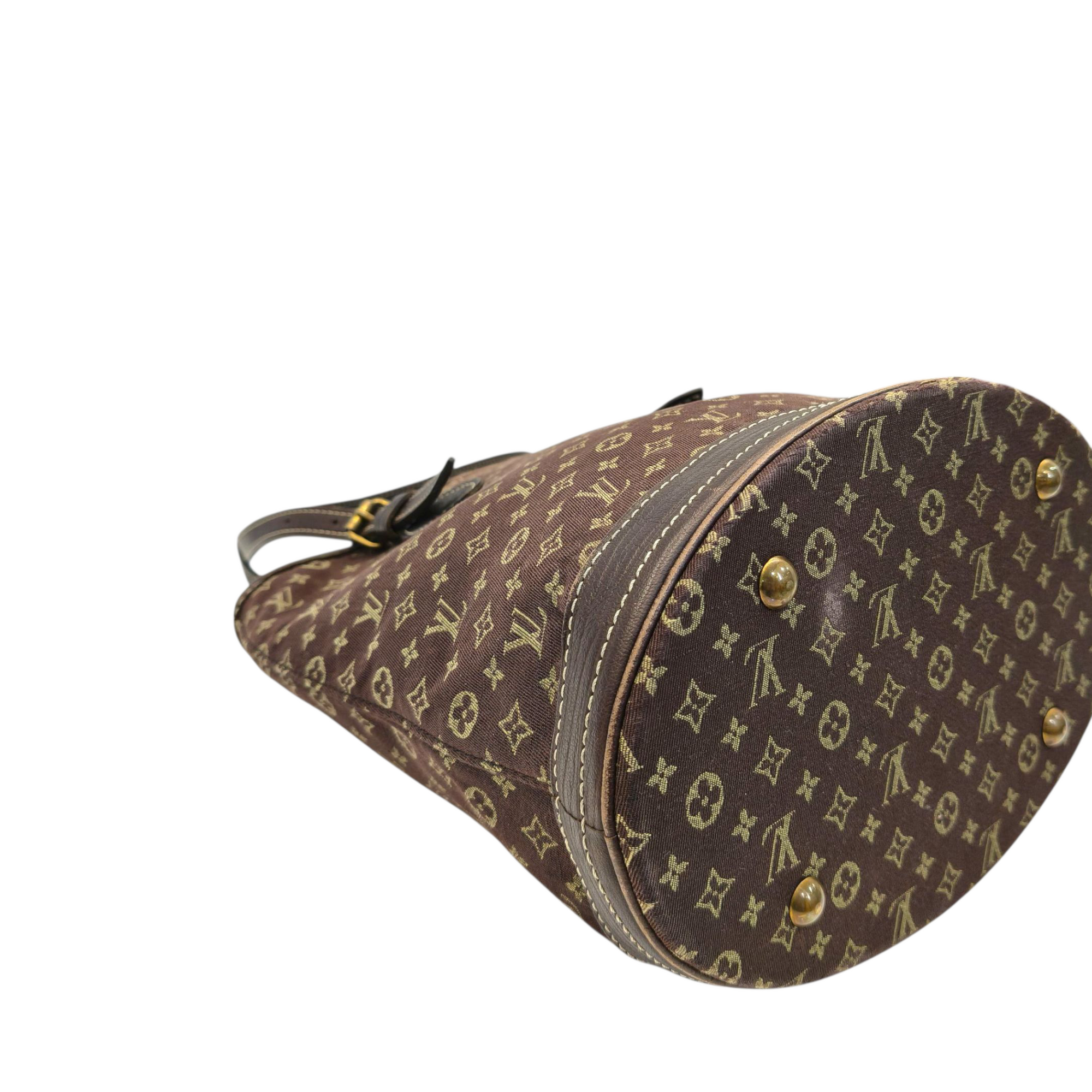 Louis Vuitton Bucket PM Mini Monogram Brown Denim Leather Shoulder Tote Handbag