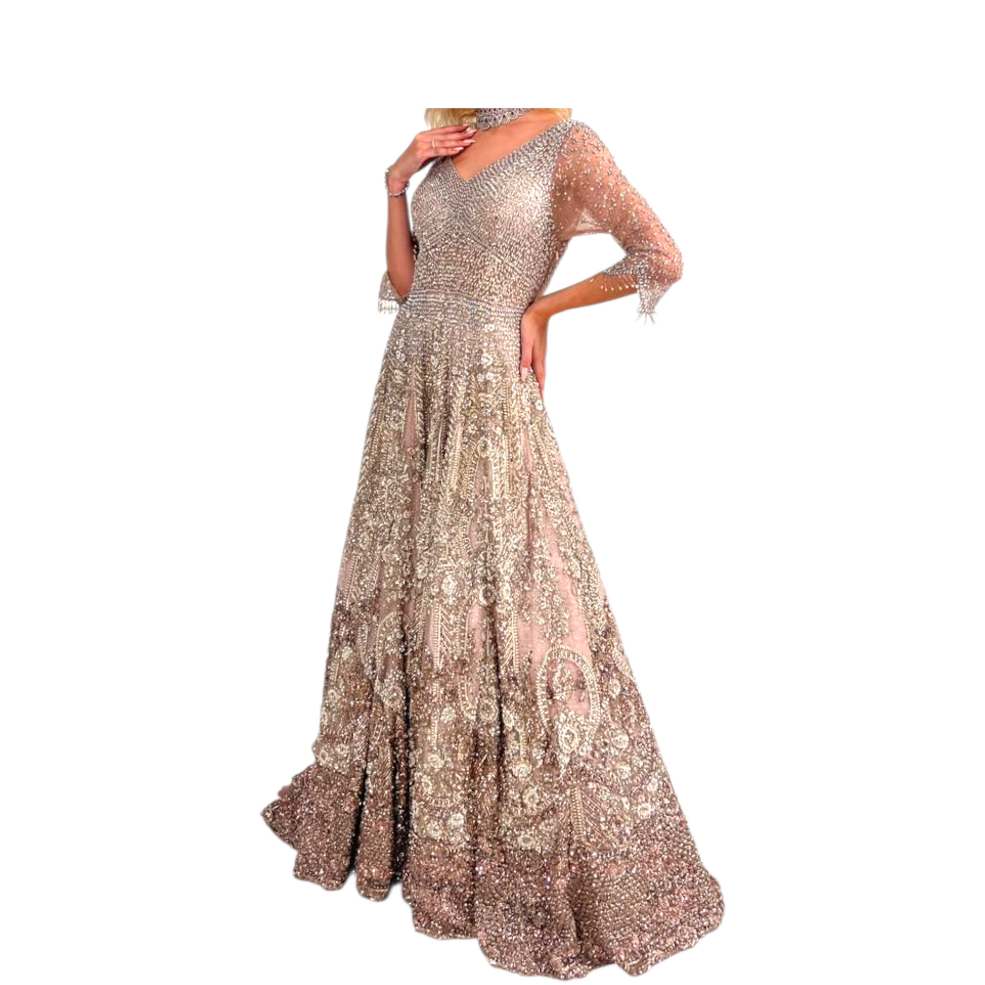 Dolly J Europa Pale Pink Shimmer Gown Set