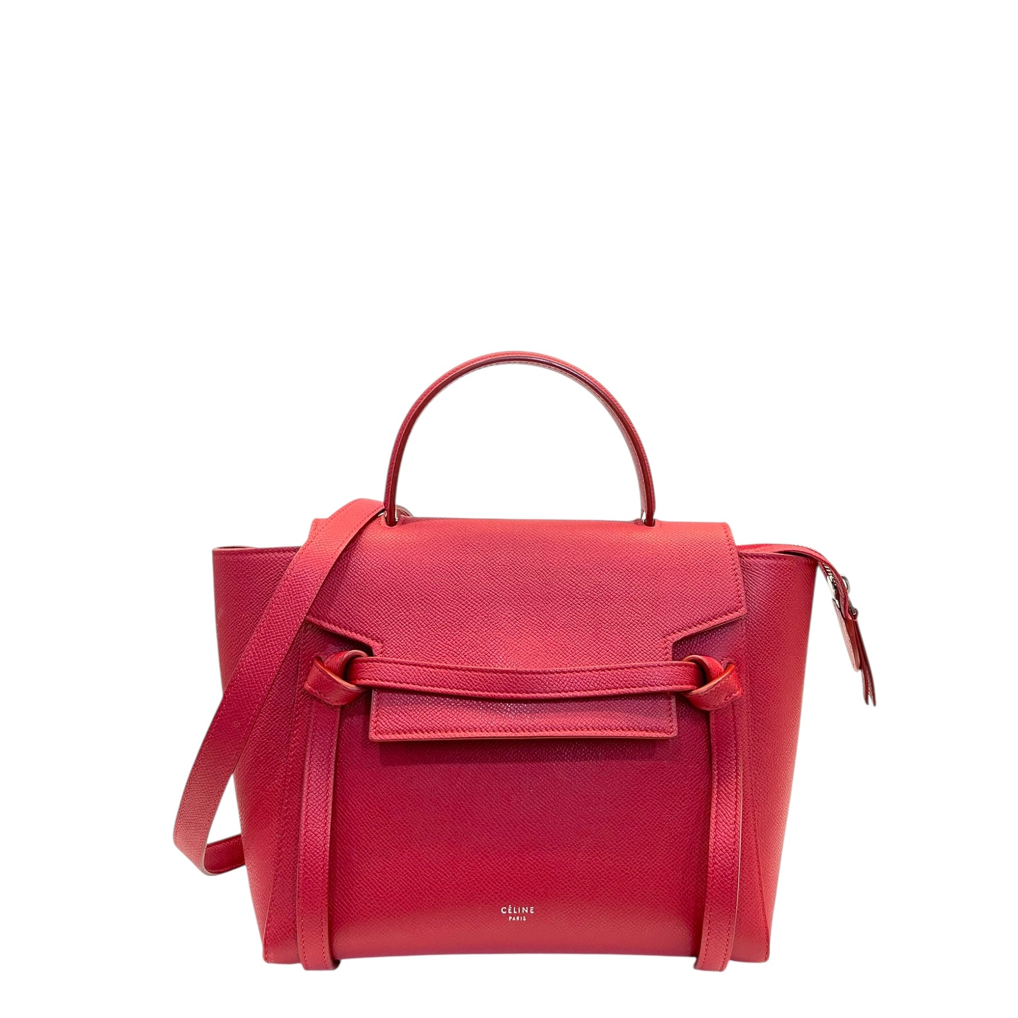 Celine Red Micro Leather Belt Top Handle Bag