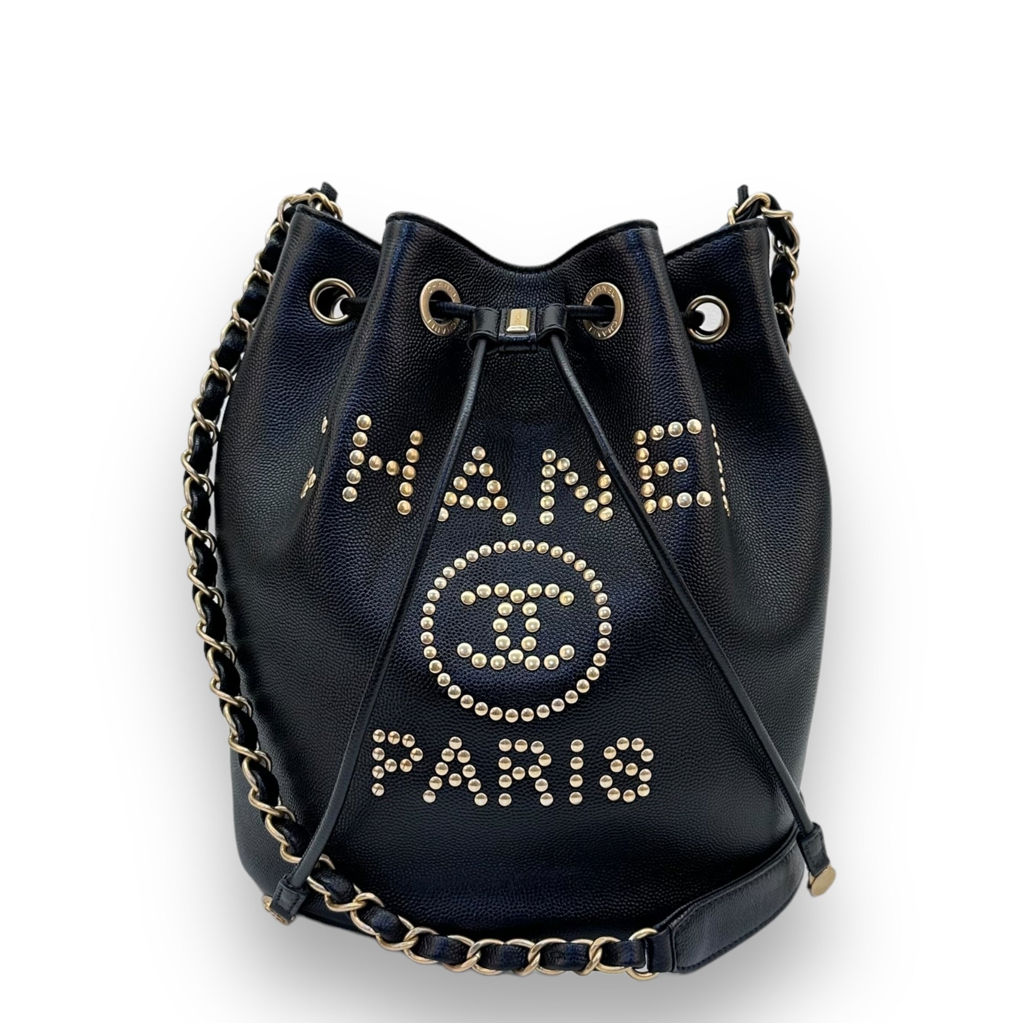 Chanel Deauville Drawstring Bucket Bag Caviar Black