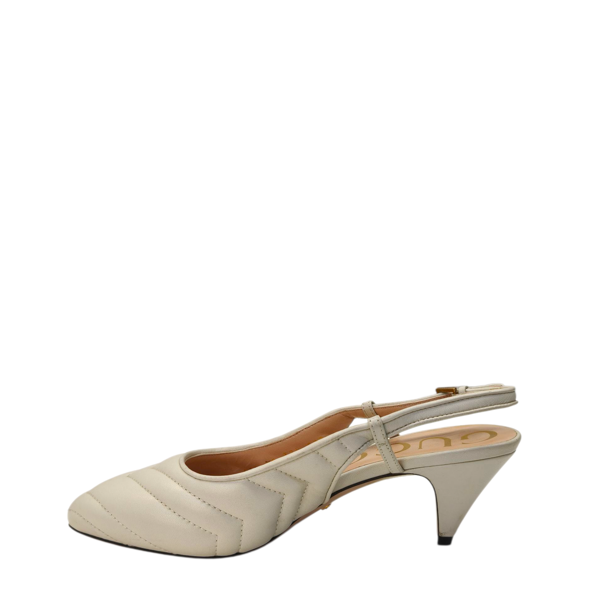 Gucci Nappa Charlotte Chevron Matelasse Double G Slingback Pumps White Size- 37.5