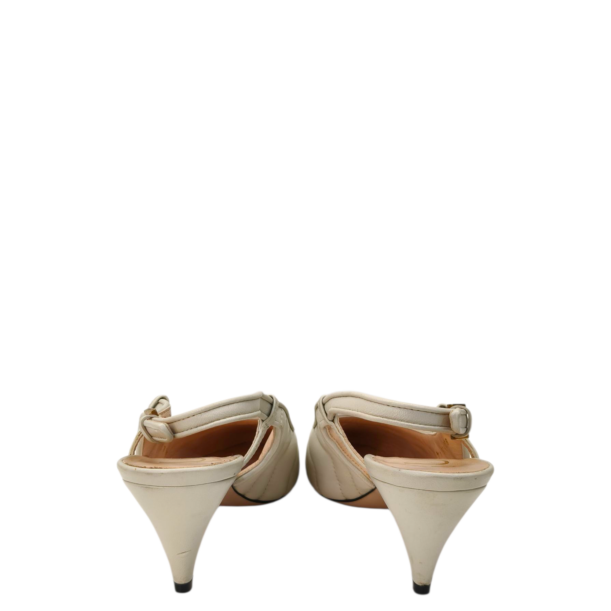 Gucci Nappa Charlotte Chevron Matelasse Double G Slingback Pumps White Size- 37.5