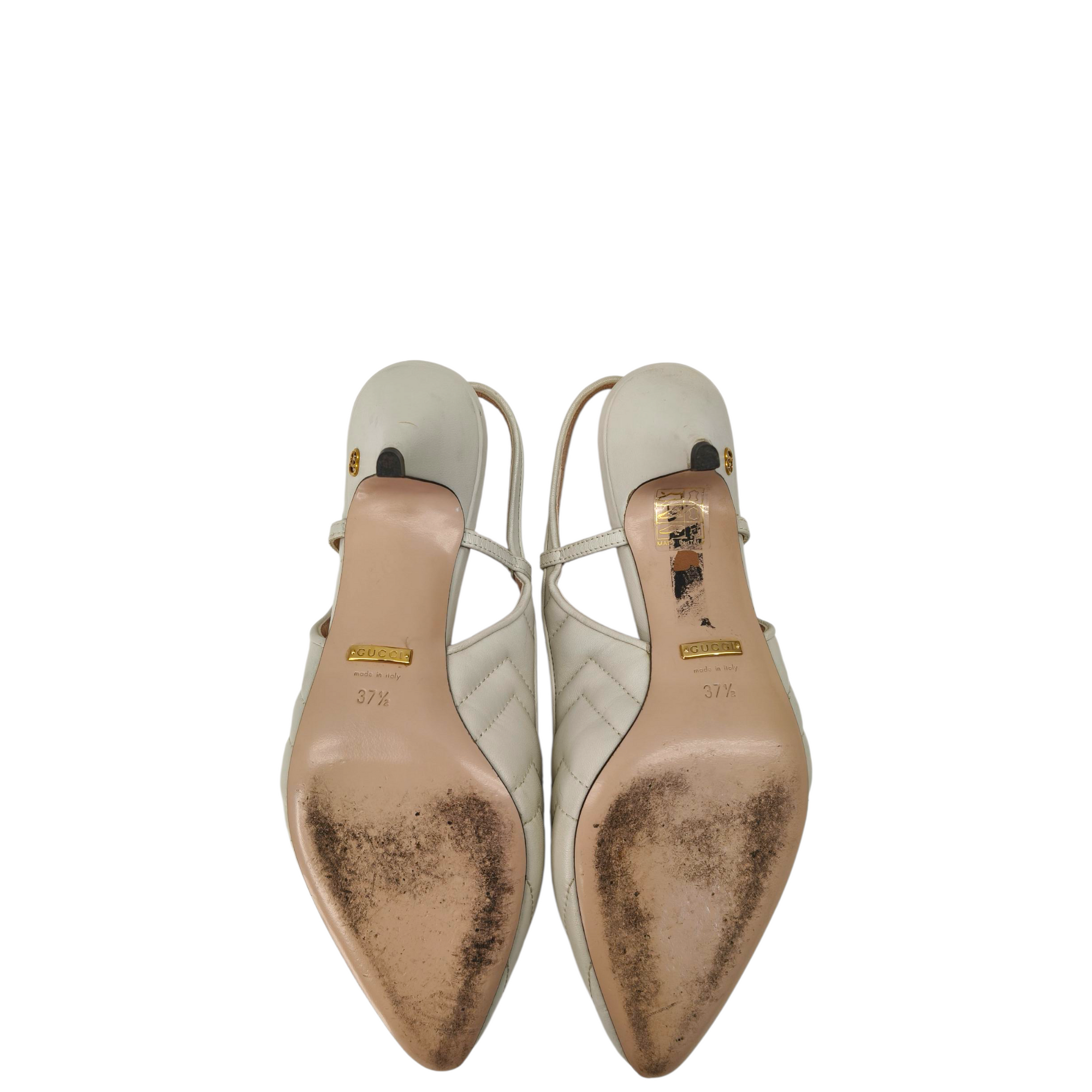 Gucci Nappa Charlotte Chevron Matelasse Double G Slingback Pumps White Size- 37.5
