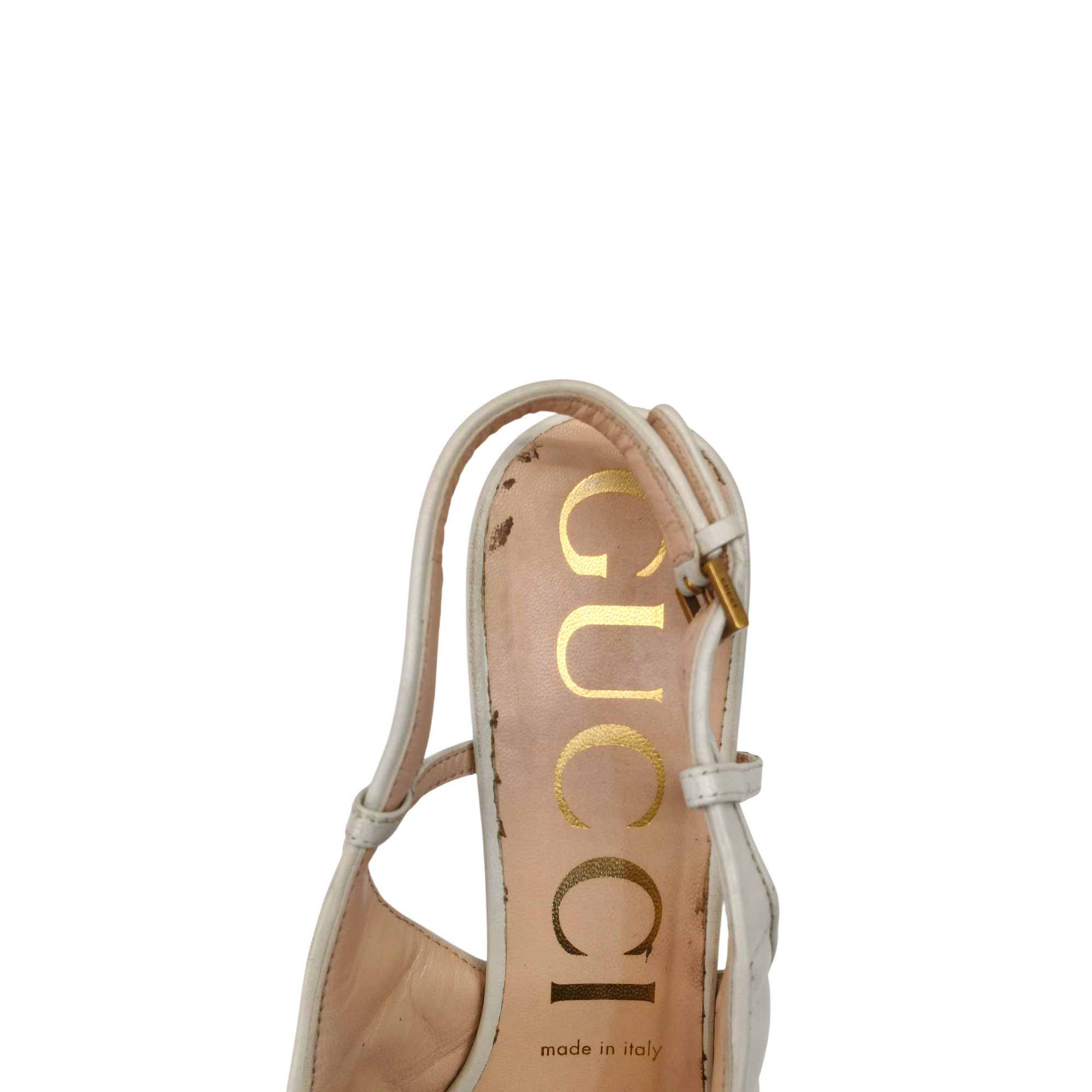 Gucci Nappa Charlotte Chevron Matelasse Double G Slingback Pumps White Size- 37.5