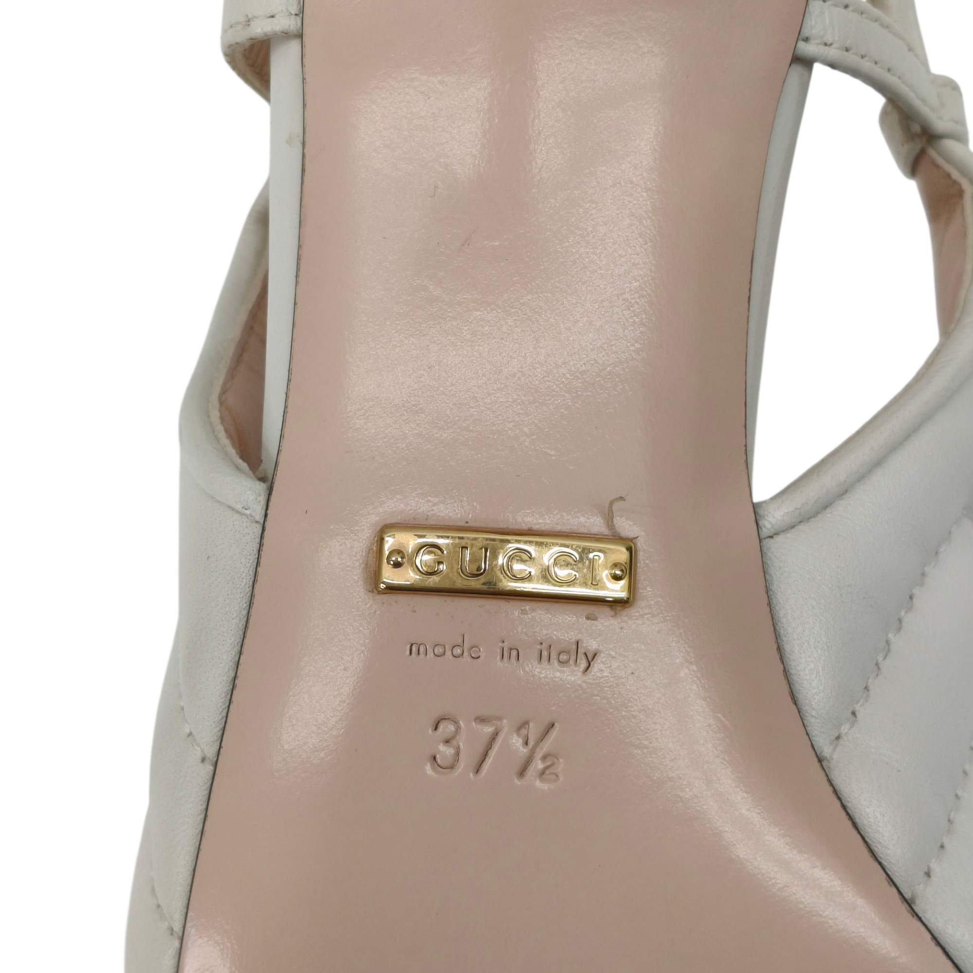 Gucci Nappa Charlotte Chevron Matelasse Double G Slingback Pumps White Size- 37.5