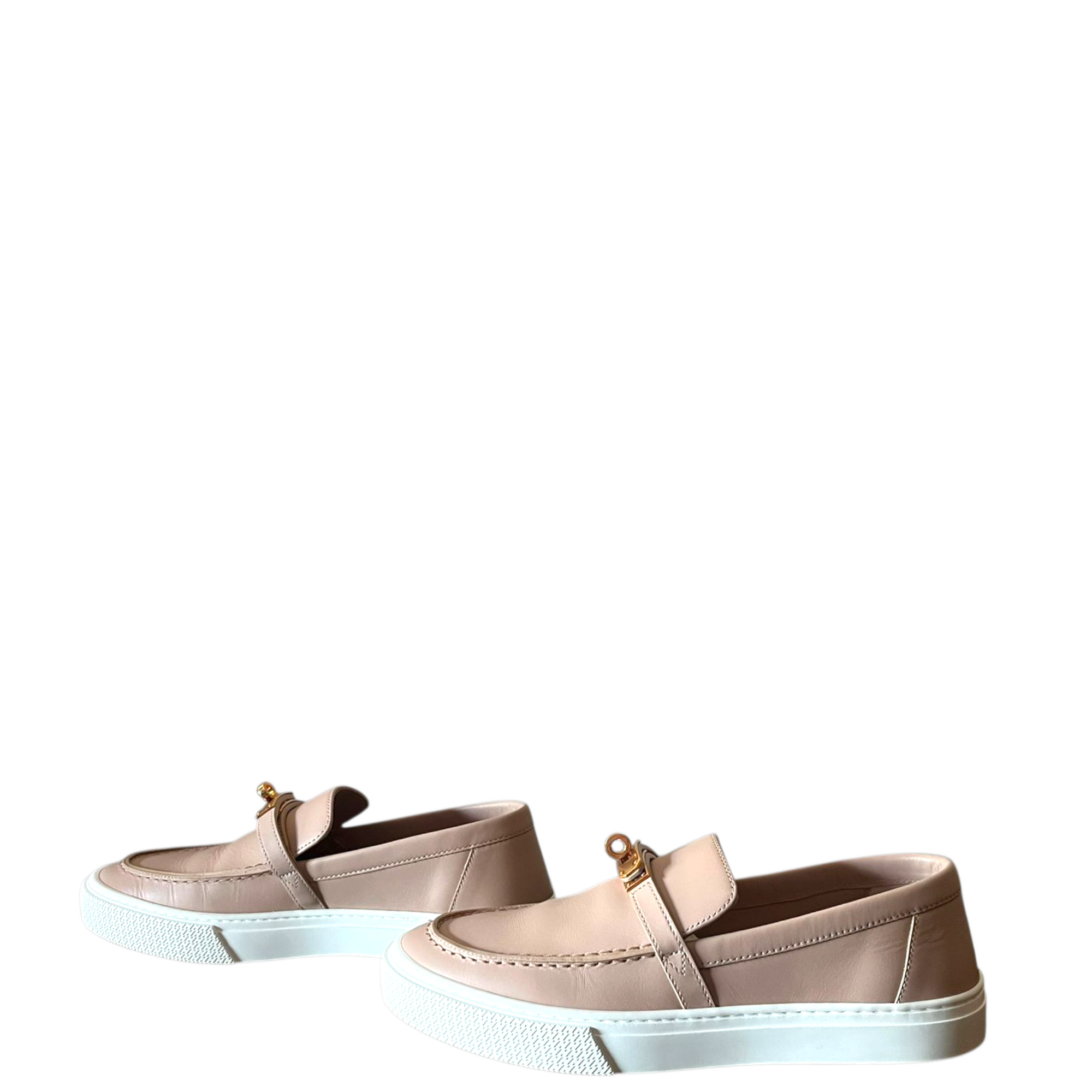 Hermes Beige Leather Game Slip on Loafers EU 38.5