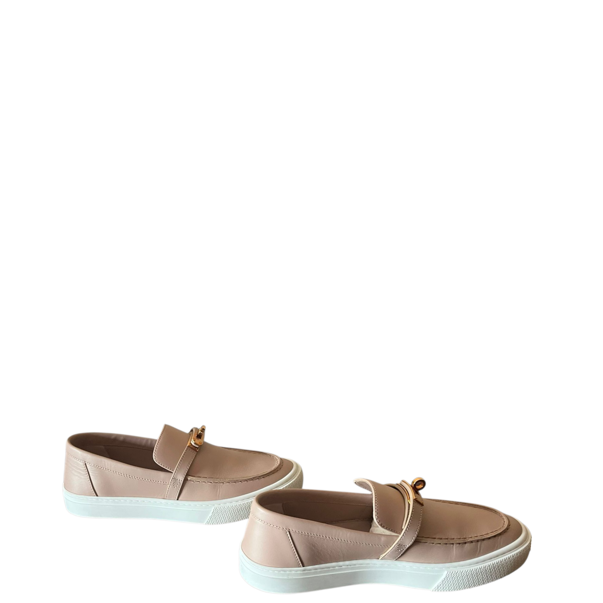 Hermes Beige Leather Game Slip on Loafers EU 38.5