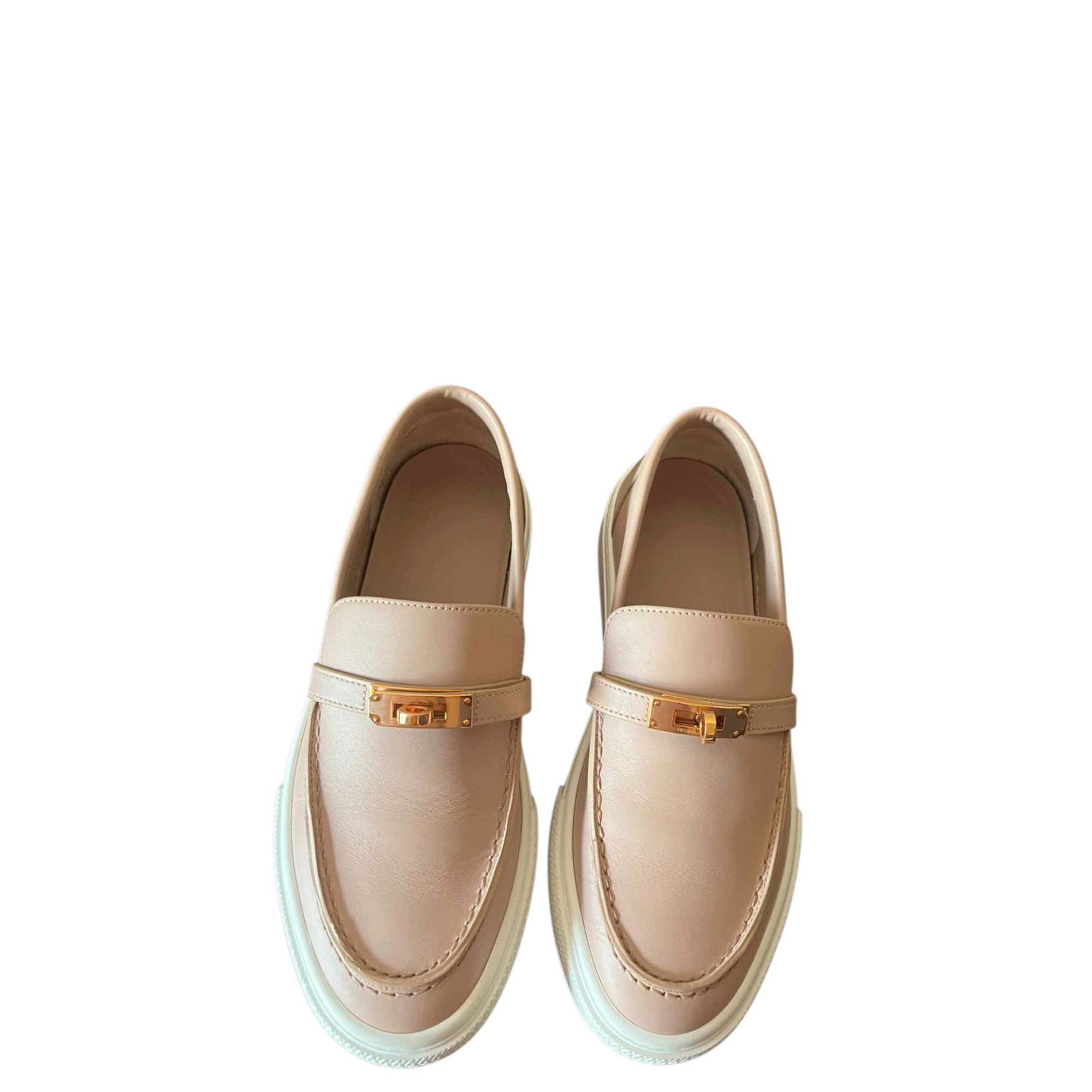 Hermes Beige Leather Game Slip on Loafers EU 38.5