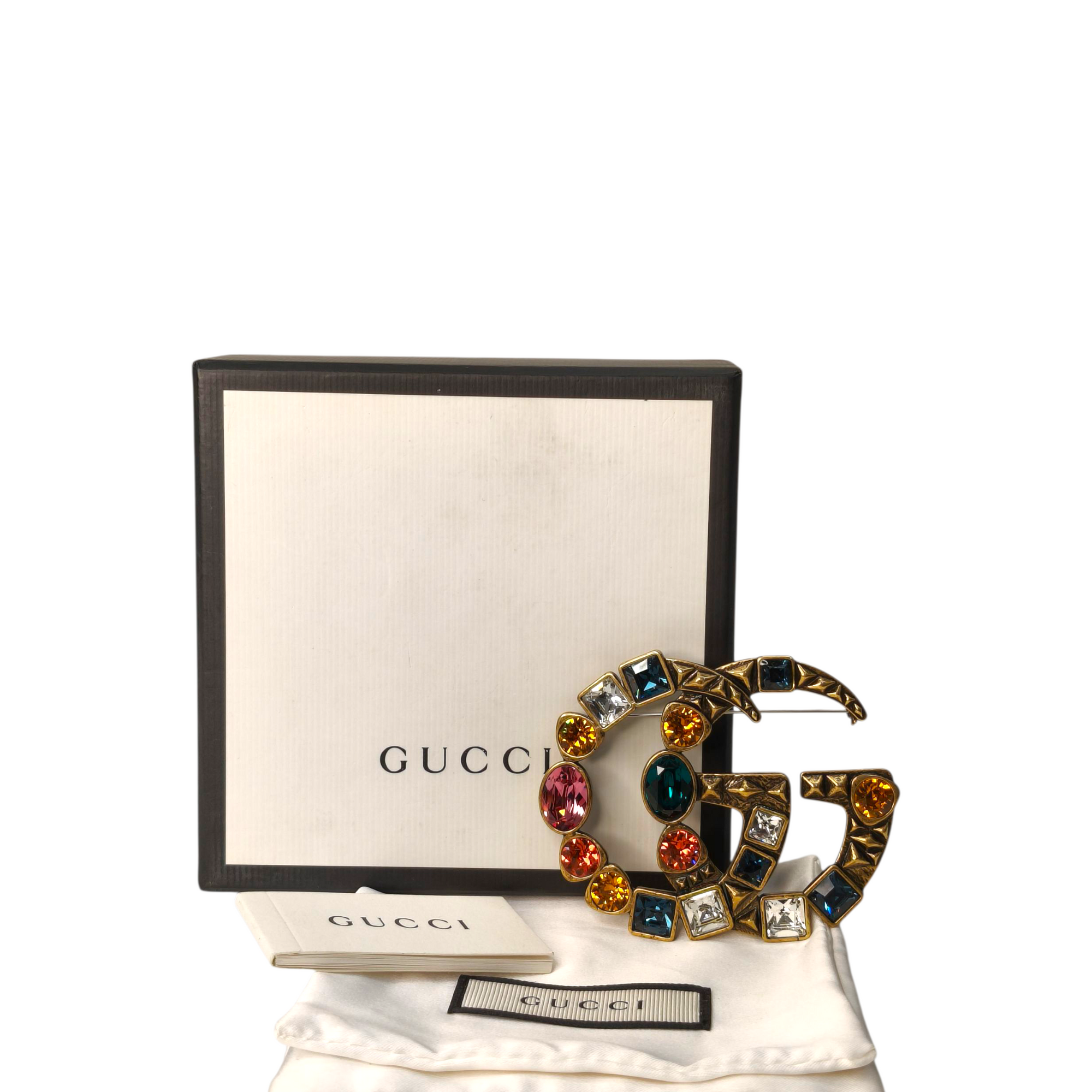 Gucci Double G Crystal-Embellished Brooch