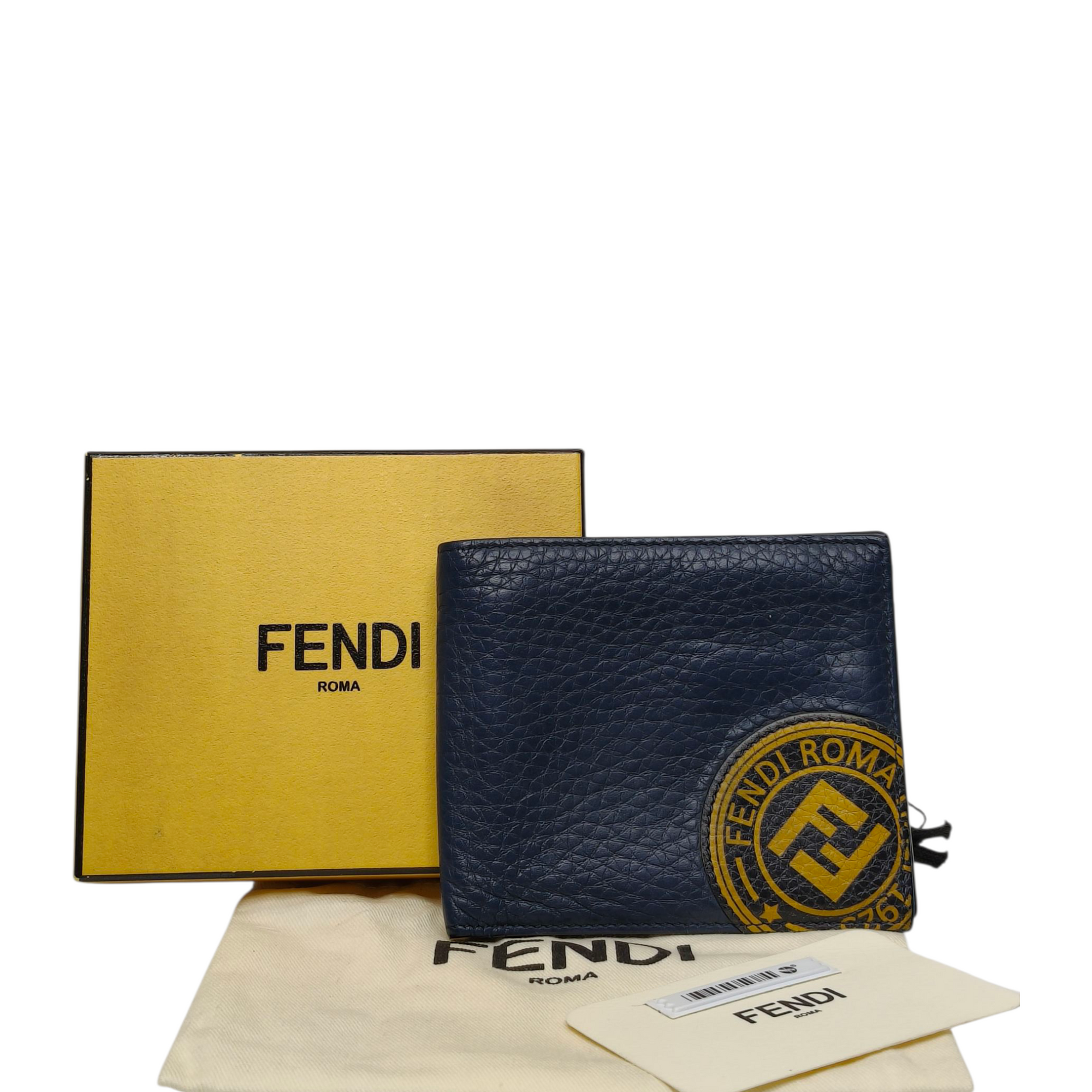 Fendi Blue Roman Leather Bifold Wallet