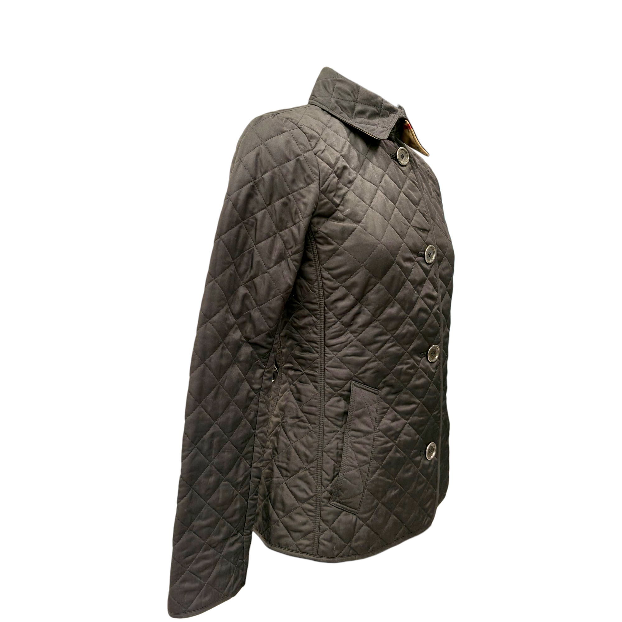 Burberry Brit Black Quilted Synthetic Button Front Jacket XS