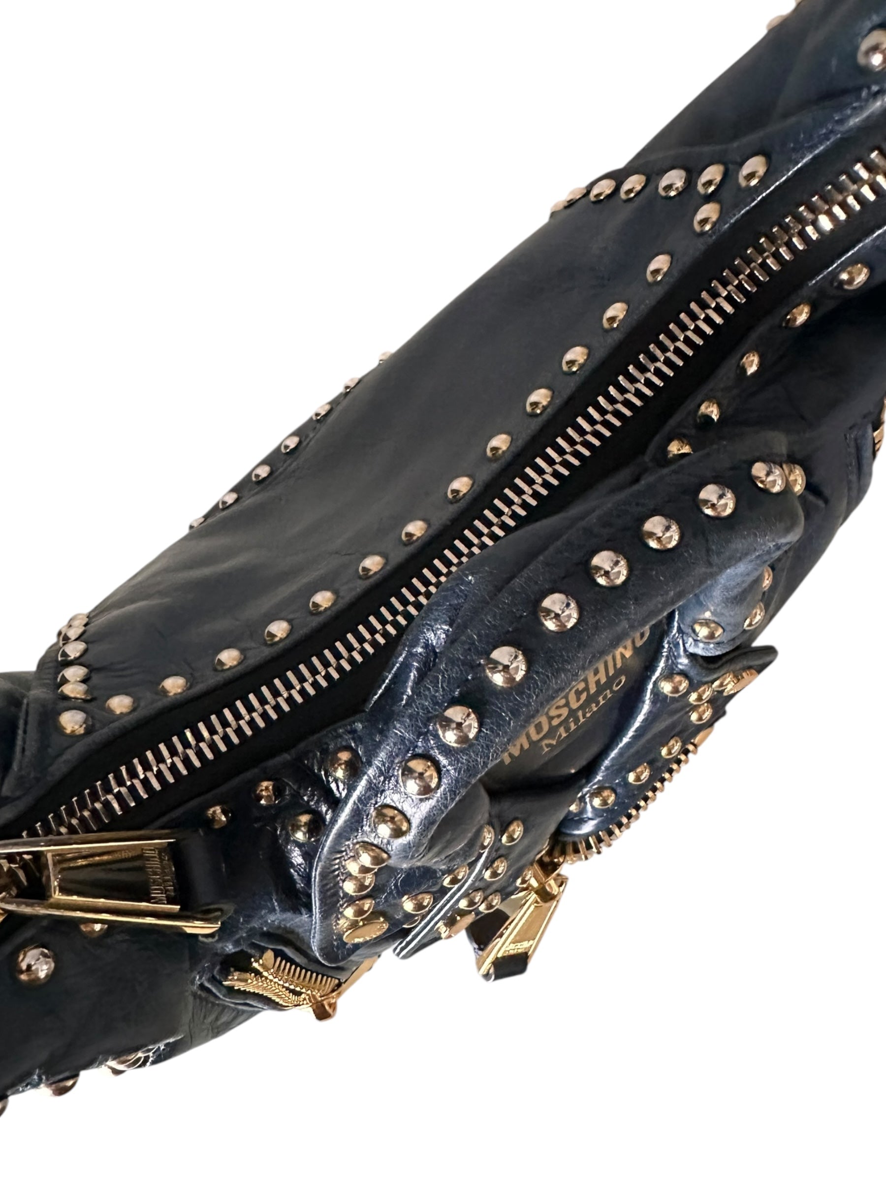 Moschino Biker Shoulder Dark Blue Bag