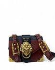 Prada Black/Maroon Leather Animalier Cahier Flap Top Handle Bag