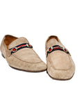 Gucci Beige Suede Web Horsebit Loafers