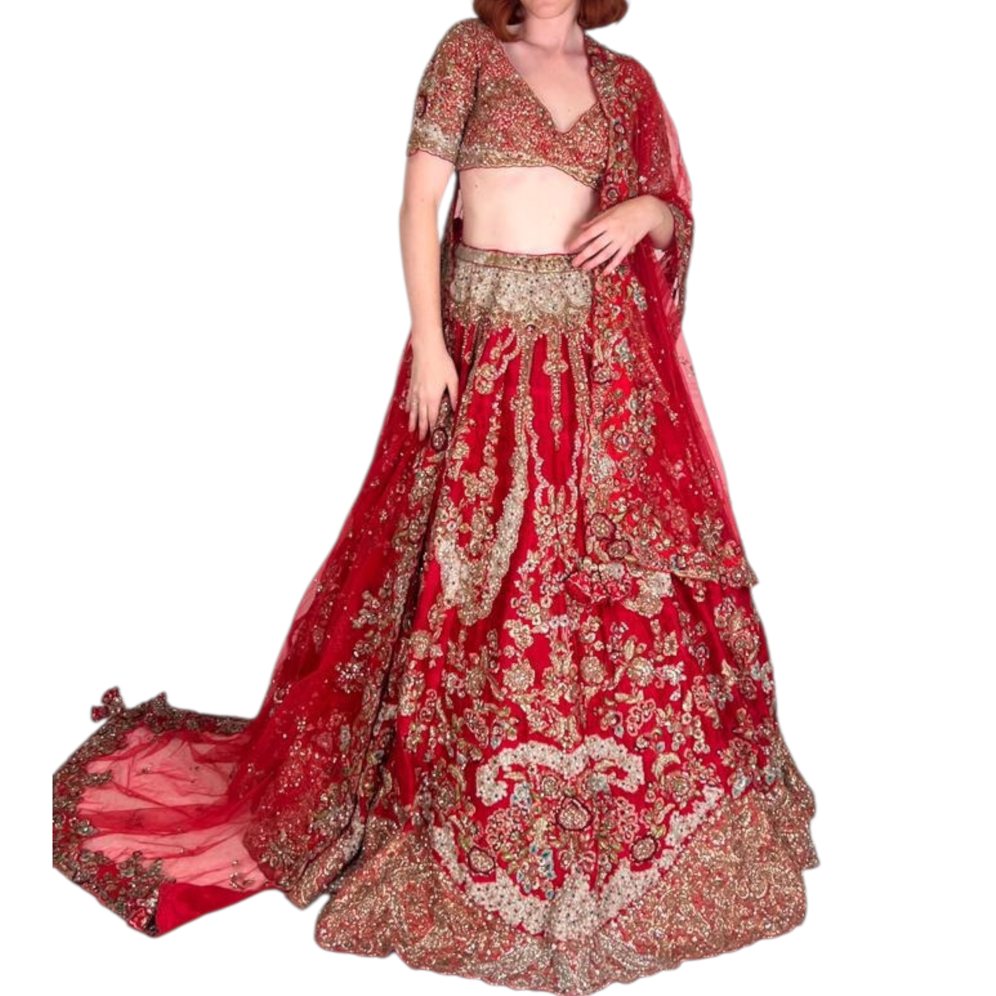 Dolly J AUBRE CRIMSON RAW SILK BRIDAL LEHENGA SET