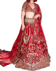 Dolly J AUBRE CRIMSON RAW SILK BRIDAL LEHENGA SET