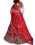 Dolly J AUBRE CRIMSON RAW SILK BRIDAL LEHENGA SET