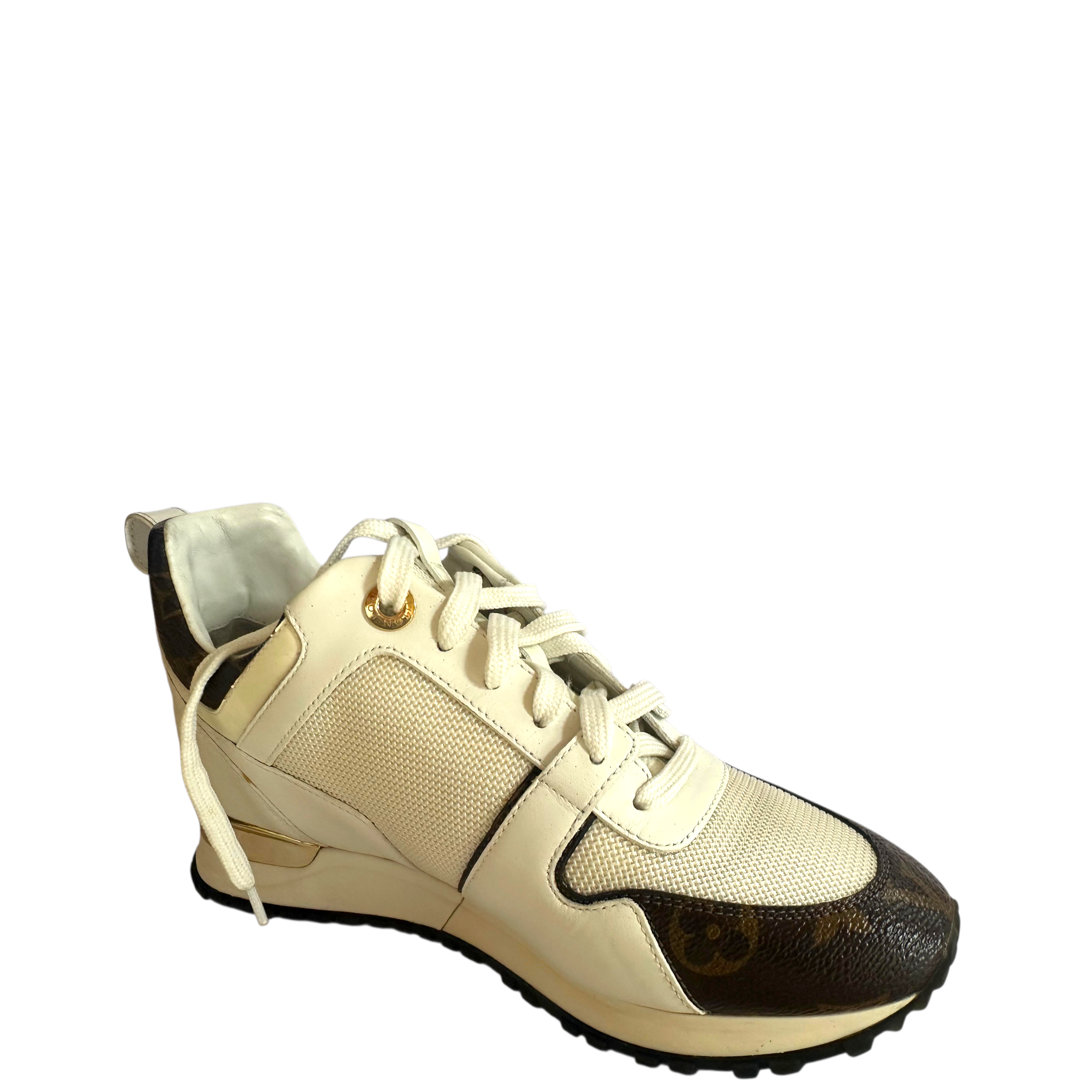Louis Vuitton Run Away Sneakers White Leather Monogram Canvas EU 37