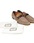 Gucci Beige Suede Web Horsebit Loafers