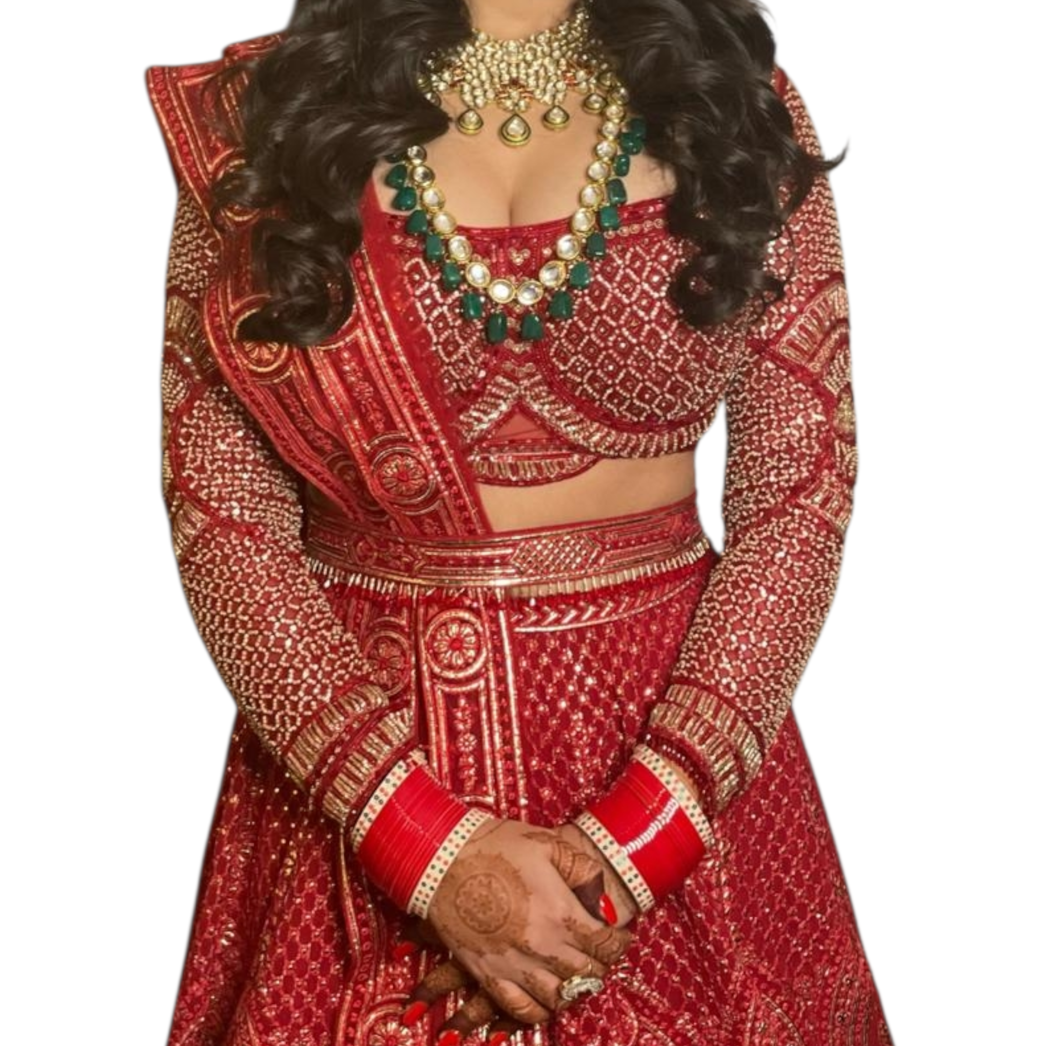 Falguni Shane Peacock Red and Gold Lehenga Set M