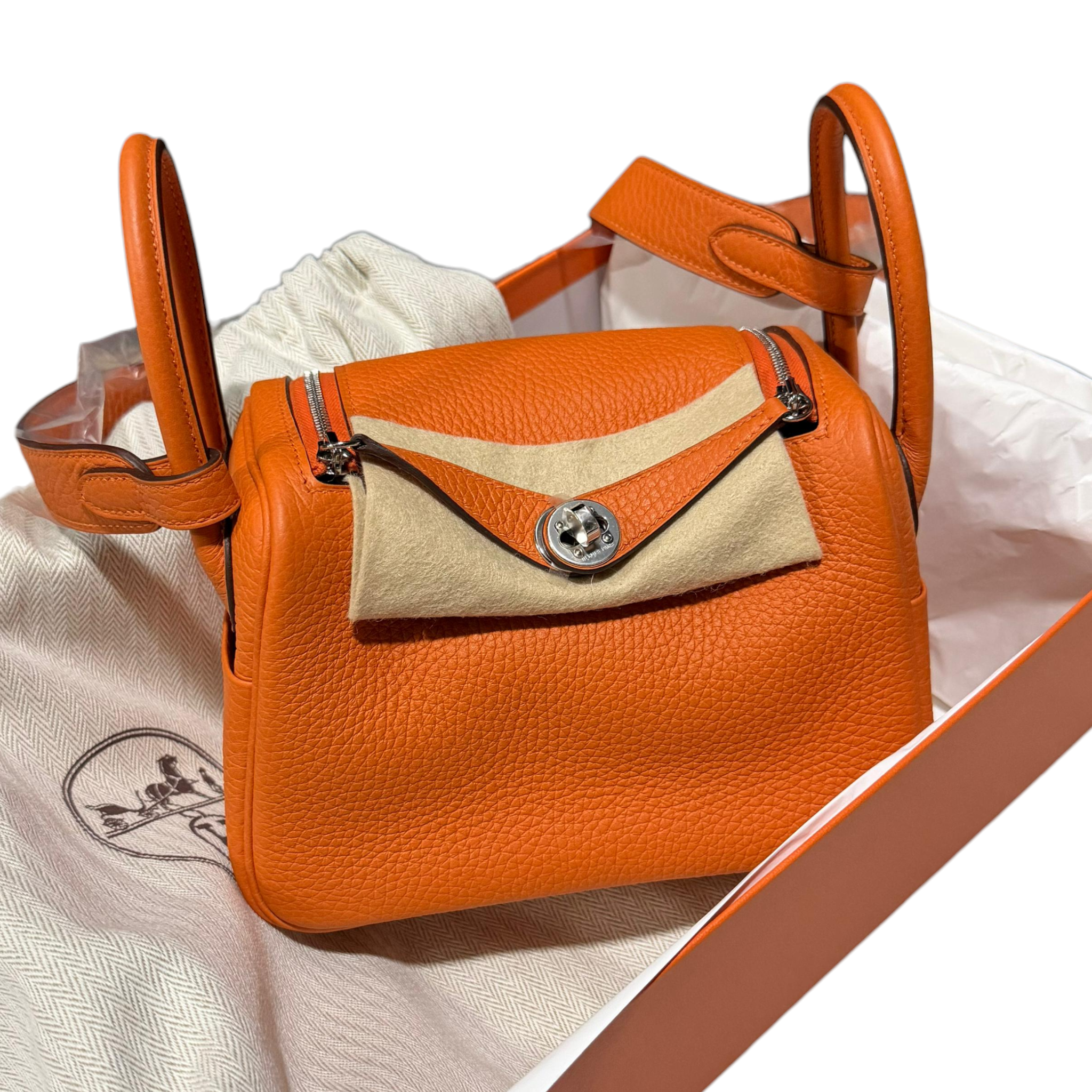 Hermès Lindy Mini II Orange Taurillon Clemence PHW