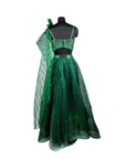 Emerald Green Handwoven Tulle Lehenga Set