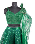 Emerald Green Handwoven Tulle Lehenga Set