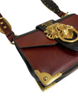 Prada Black/Maroon Leather Animalier Cahier Flap Top Handle Bag
