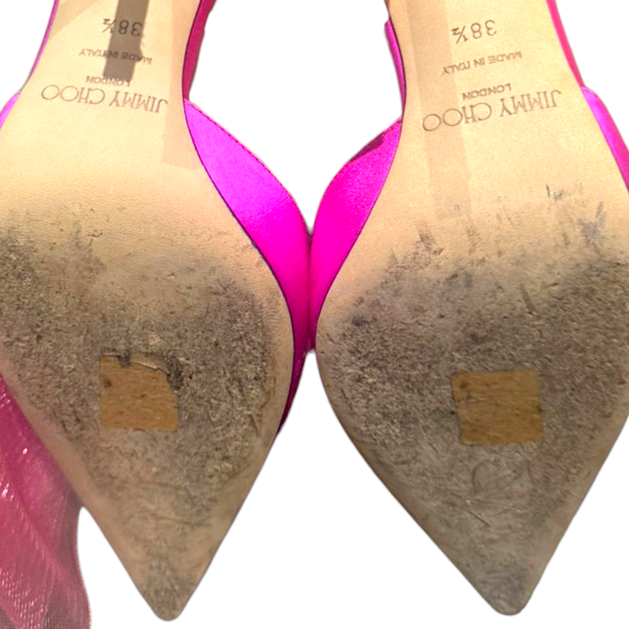 Jimmy Choo Aveline 100 Fuchsia Satin Asymmetric Bow Size EU 38.5