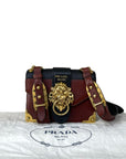 Prada Black/Maroon Leather Animalier Cahier Flap Top Handle Bag